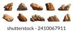 Set of rock stones, graphite stone, different boulders, realistic brown stone cartoon vector illustration isolated on white background