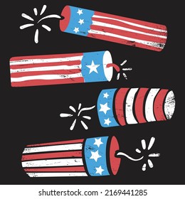 Set Rocket 4th Of July. Colorful vector decoration
