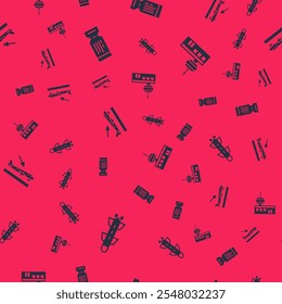 Set Rocket, Airline ticket, Plane landing and Airport control tower on seamless pattern. Vector