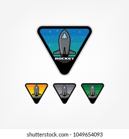 Set of rocket badge with a triangle shape, different color isolated on white background