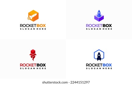 Set von Rocket Box Logo Designs Konzept Vektor, Fast Shipping Express Logo Vorlage Symbol