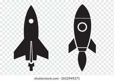Set of a Rocket icon. Black and White Rocket icon Rocket launched Vector illustration. EPS 10