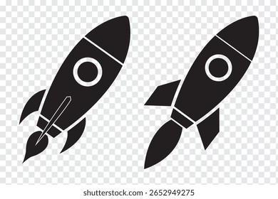 Set of a Rocket icon. Black and White Rocket icon Rocket launched Vector illustration. EPS 10