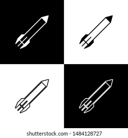 Set Rocket icon isolated on black and white background.  Vector Illustration