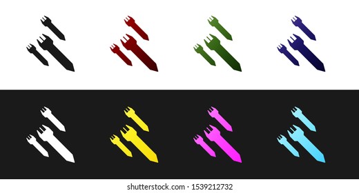 Set Rocket icon isolated on black and white background.  Vector Illustration