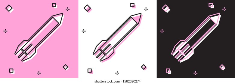 Set Rocket icon isolated on pink and white, black background.  Vector Illustration