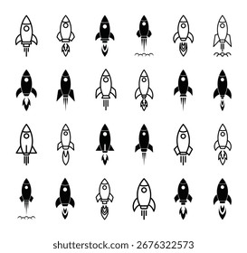 Conjunto de Vector de icono de cohete sobre fondo blanco
