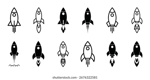 Conjunto de Rocket ícone símbolo vetor no fundo branco
