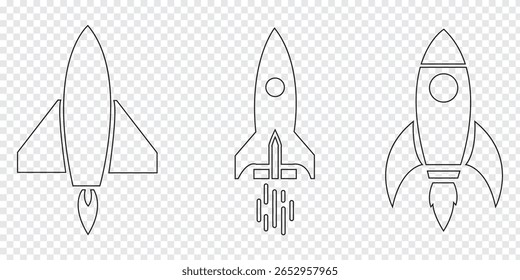Set of a Rocket icon. White and Black  Rocket icon, Rocketship launch concept. Vector illustration. Variety Design. 