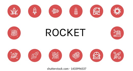 Set of rocket icons such as Rocket, Observatory, Black hole, Uranus, Startup, Galaxy, Space suit, Spacecraft, Space , rocket