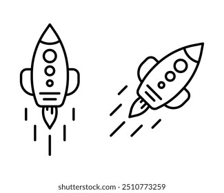 Set of rocket icons Symbol of a new beginning Success or spaceship Rocket flies fast into space