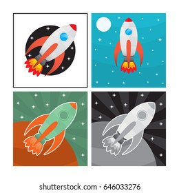 Set of rocket illustrations with different color palettes.