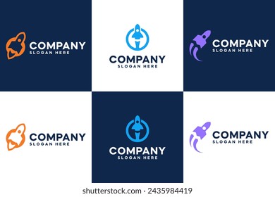 set of rocket launch logo , space, universe , logo design template.