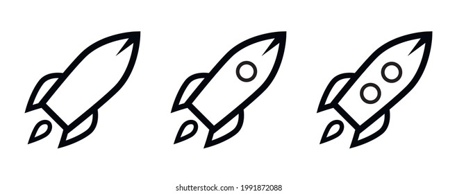 Set rocket line icon, outline vector sign isolated on white background. Logo illustration