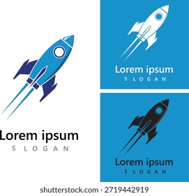 Un conjunto de logotipos de cohetes con un diseño moderno y colores vibrantes, perfecto para la marca de negocios y materiales de marketing. Los logotipos presentan un cohete elegante y elegante con un diseño atrevido y colorido.