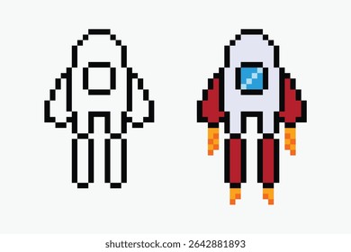 set rocket pixel art icon vector illustration.