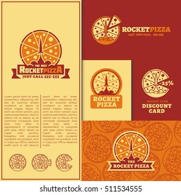 Set of rocket pizza logo design templates. Vector illustration.