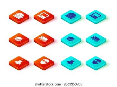 Set Rocket ship, Alien, Satellites orbiting the planet, Mars rover, Astronaut helmet and  icon. Vector