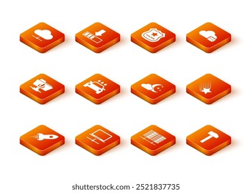 Set Rocket ship with fire, Computer network, FTP folder download, Car wash, Server, Data, Web Hosting and Cloud moon and stars icon. Vector