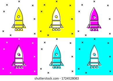 Set Rocket ship icon isolated on color background. Space travel.  Vector Illustration