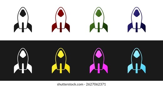 Set Rocket ship icon isolated on black and white background. Space travel.  Vector