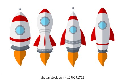 Set of rocket ship isolated on white background