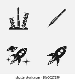Set of rocket ships flat vector icons.