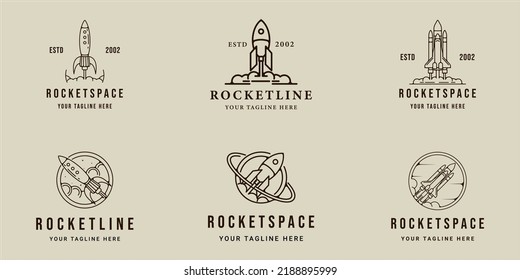 conjunto de rocket space line art logo vector simple ilustración minimalista diseño gráfico icono de plantilla de ilustración. colección de paquetes de varios signos o símbolos de nave espacial para la compañía