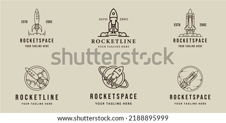 set of rocket space line art logo vector simple minimalist illustration template icon graphic design. bundle collection of various spaceship sign or symbol for company