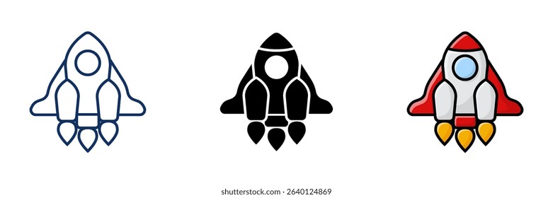 Set of Rocket Space Ship Icon. Editable Stroke Launch Startup Symbol