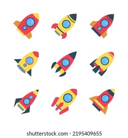 Set of rocket and spaceship flat design