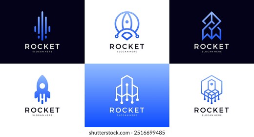 Set of rocket tech logo design template.