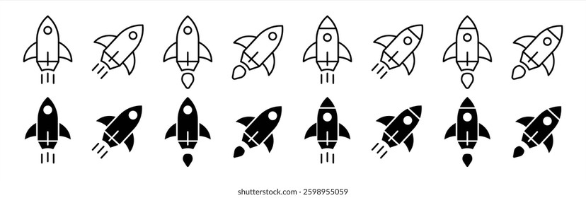 set of rocket thin line icon. launch spaceship, contain startup business symbol sign icon. vector illustration