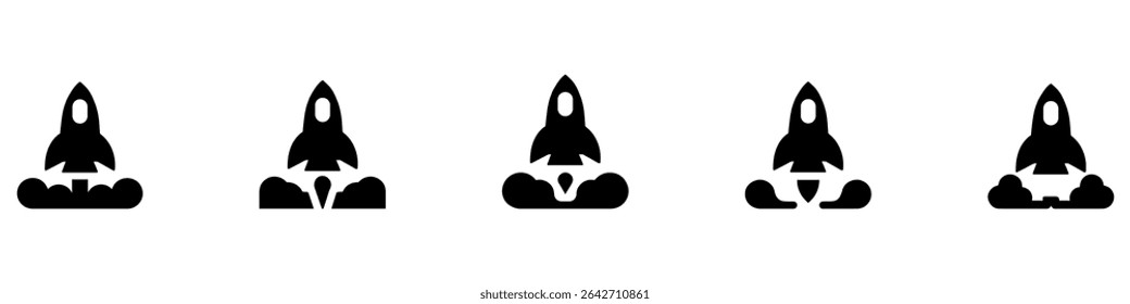 Set of rocket vector icons. Launch spaceship or spacecraft. Rocket fast flying for space. New business start up. Vector Illustration. EPS 10