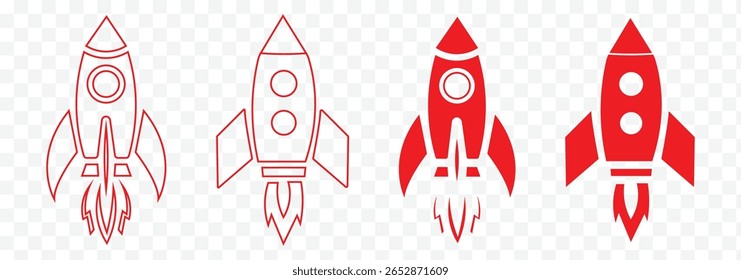 Set of rocket vector icons. Launch spaceship or spacecraft. Rocket fast flying for space. New business start up. Spaceship doodle with a rocket. eps 10