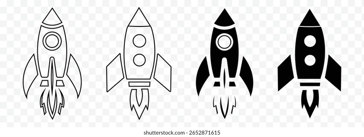 Set of rocket vector icons. Launch spaceship or spacecraft. Rocket fast flying for space. New business start up. Spaceship doodle with a rocket. eps 10