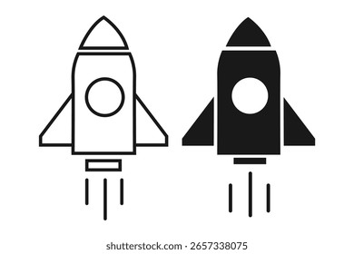 Set of rocket vector icons. Launch spaceship or spacecraft. Rocket fast flying for space. New business start up.