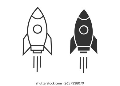 Conjunto de ícones do vetor do foguete. Lançar uma nave espacial ou espaçonave. Foguete voando rápido para o espaço. Novos negócios.