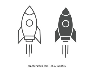 Conjunto de ícones do vetor do foguete. Lançar uma nave espacial ou espaçonave. Foguete voando rápido para o espaço. Novos negócios.