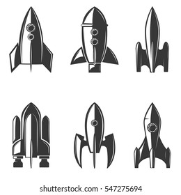 Set of the rockets icons. Design element for logo, label, emblem, sign, brand mark. Vector illustration.