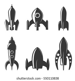 Set of the rockets icons. Design element for logo, label, emblem, sign, brand mark. Vector illustration.