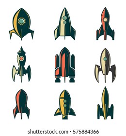 Set of the rockets icons. Design element for logo, label, emblem, sign, brand mark. Vector illustration.