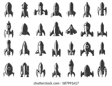 Set of the rockets icons on white background. Start up. Design element for logo, label, emblem, sign. Vector illustration.