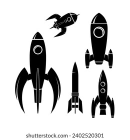 Set of the rockets isolated on white background. Design elements for logo, label, emblem, sign, brand mark. 