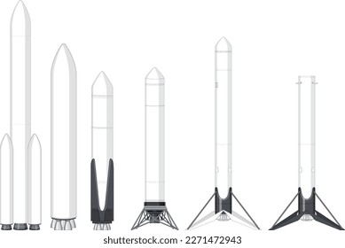 Set of rockets and launch vehicles illustration