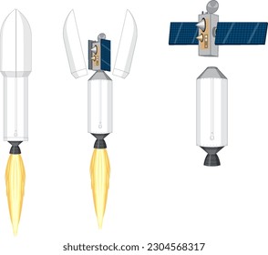 Set of rockets and launch vehicles illustration