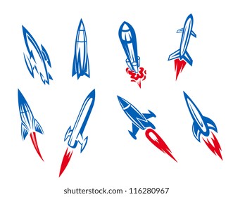 Set of rockets and missiles in cartoon style, such a logo template. Jpeg version also available in gallery