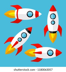Set of rockets on blue background. Vector illustration