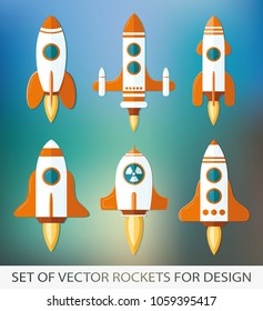 Set of rockets. Space ship start-up. Graphic elements for design. Vector icon set. flat illustration.