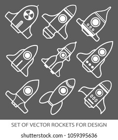 Set of rockets. Space ship start-up. Graphic elements for design. Vector icon set. flat illustration.